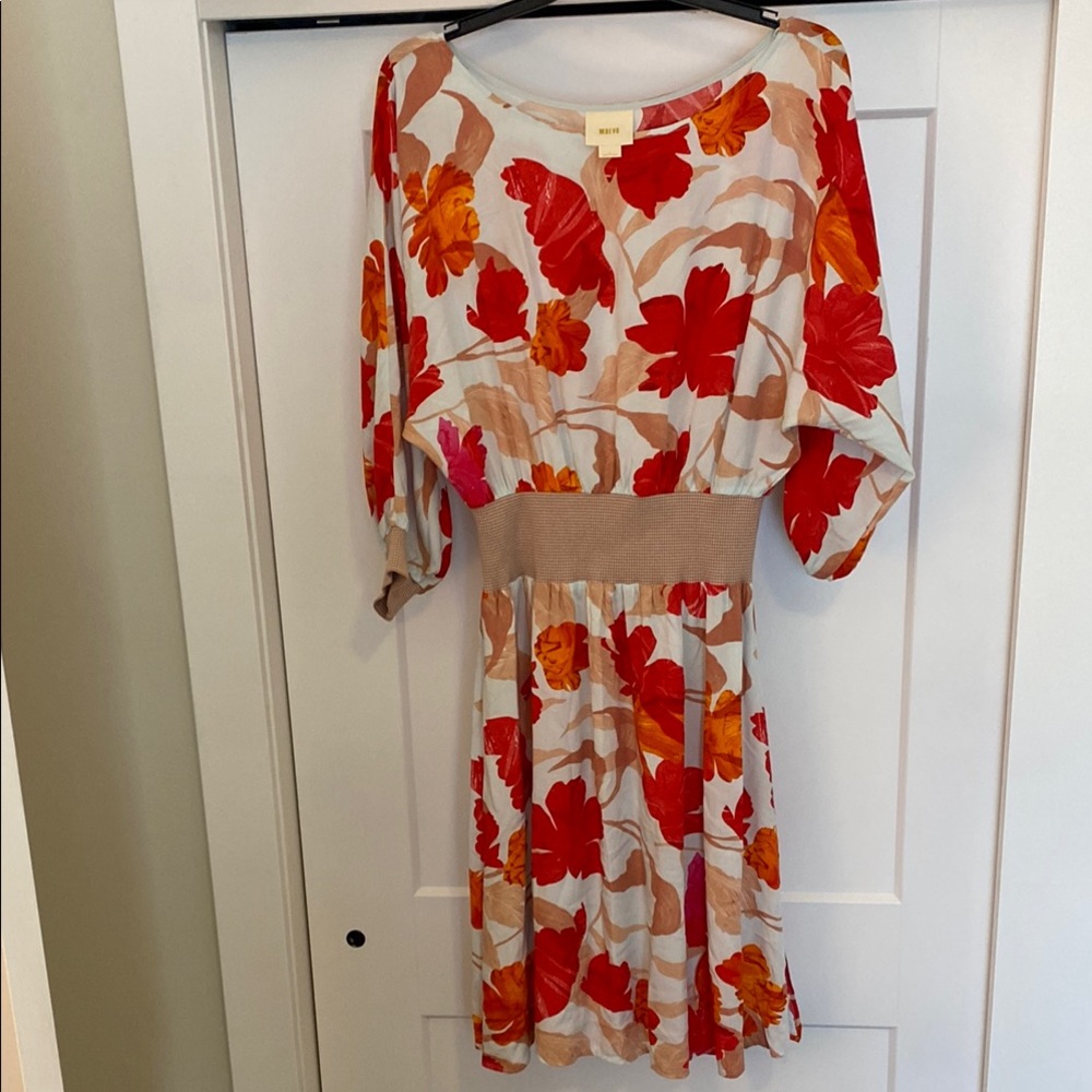 Floral Print Dress with Red and Orange Accents
